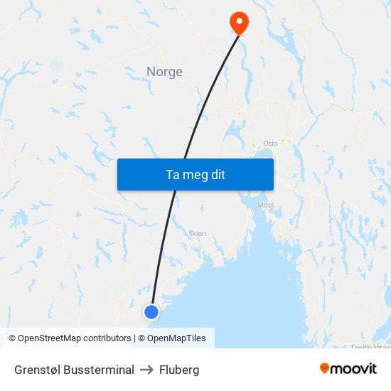 Grenstøl Bussterminal to Fluberg map