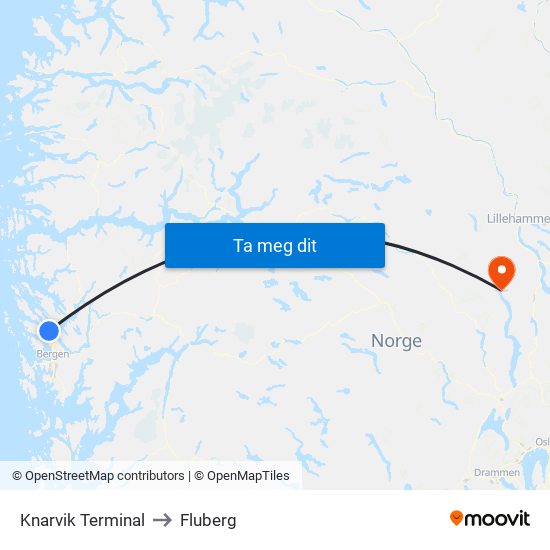Knarvik Terminal to Fluberg map