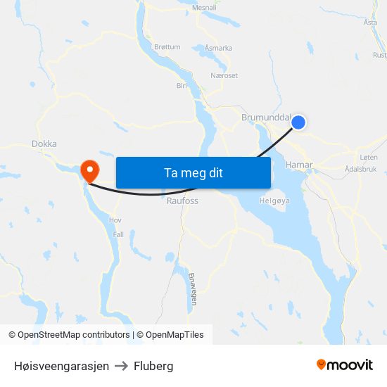 Høisveengarasjen to Fluberg map