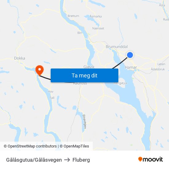 Gålåsgutua/Gålåsvegen to Fluberg map
