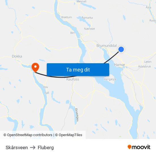 Skårsveen to Fluberg map