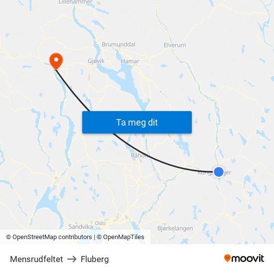 Mensrudfeltet to Fluberg map