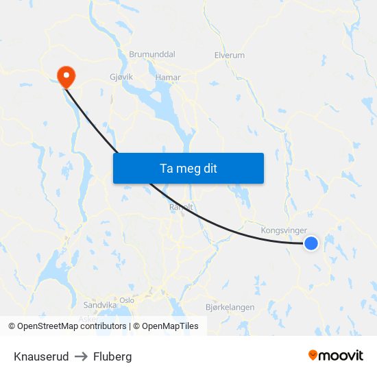 Knauserud to Fluberg map