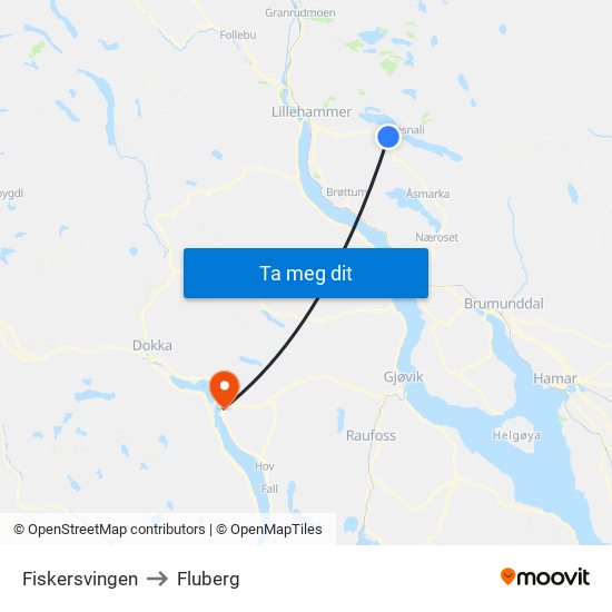 Fiskersvingen to Fluberg map