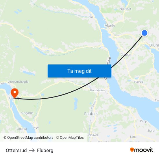 Ottersrud to Fluberg map