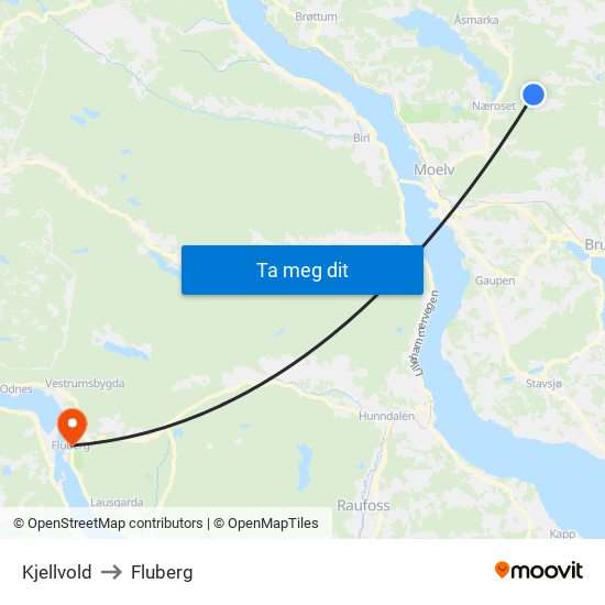 Kjellvold to Fluberg map