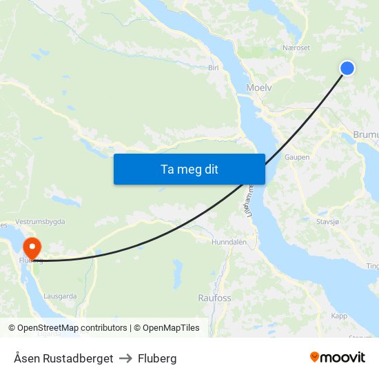 Åsen Rustadberget to Fluberg map