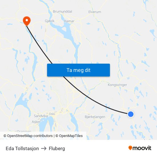 Eda Tollstasjon to Fluberg map