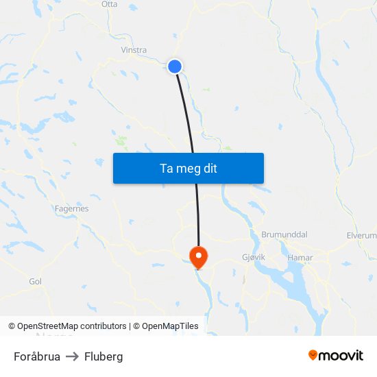 Foråbrua to Fluberg map