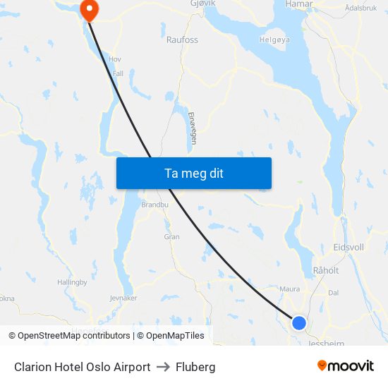 Clarion Hotel Oslo Airport to Fluberg map