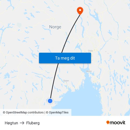 Høgtun to Fluberg map