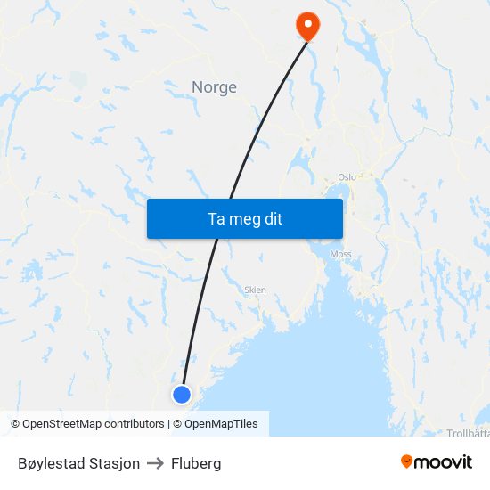 Bøylestad Stasjon to Fluberg map