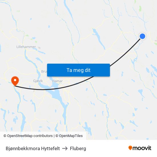 Bjønnbekkmora Hyttefelt to Fluberg map