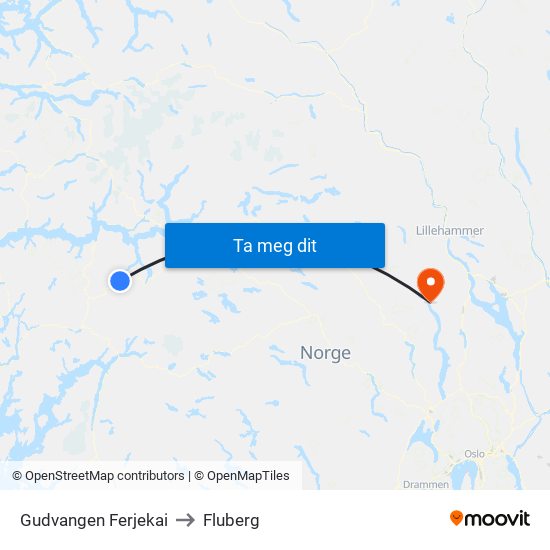 Gudvangen Ferjekai to Fluberg map