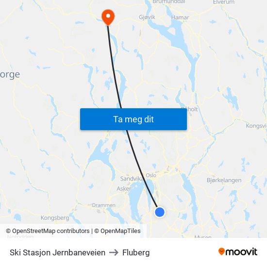 Ski Stasjon Jernbaneveien to Fluberg map