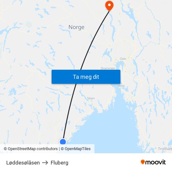 Løddesølåsen to Fluberg map