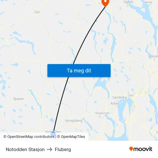 Notodden Stasjon to Fluberg map