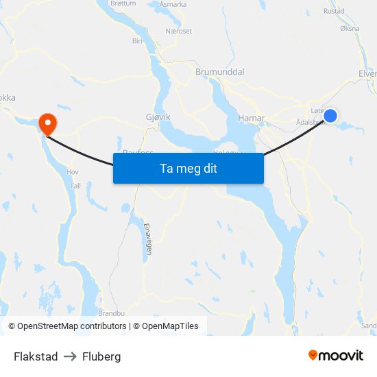 Flakstad to Fluberg map