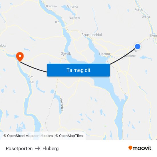 Rosetporten to Fluberg map