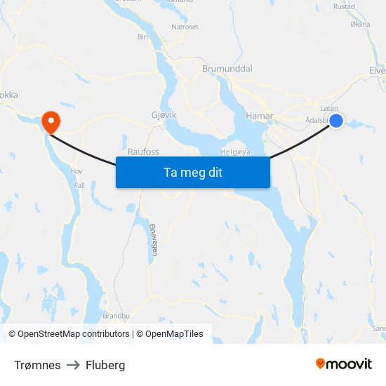 Trømnes to Fluberg map