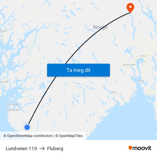 Lundveien 110 to Fluberg map