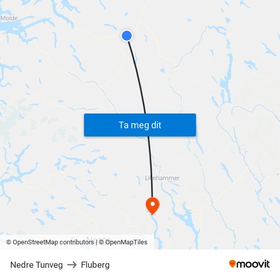 Nedre Tunveg to Fluberg map