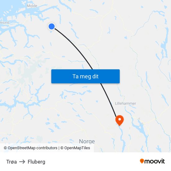 Trøa to Fluberg map