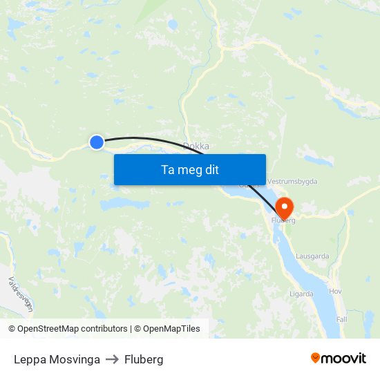 Leppa Mosvinga to Fluberg map
