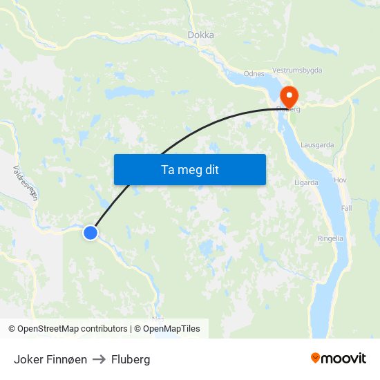 Joker Finnøen to Fluberg map