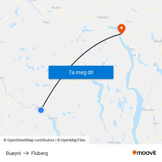 Buøyni to Fluberg map