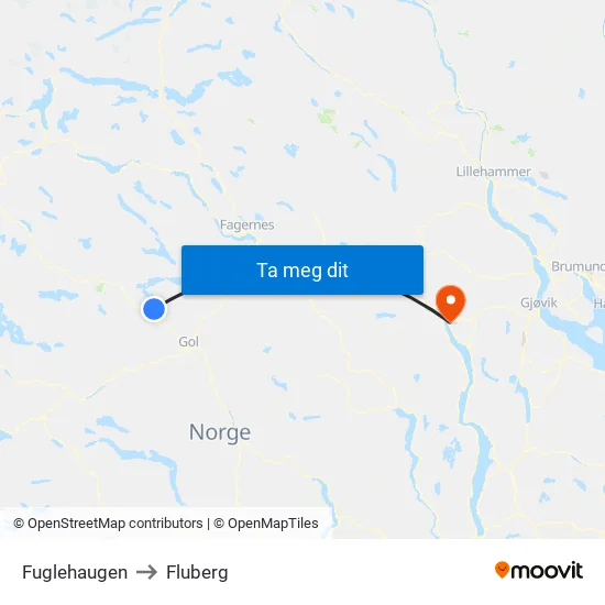 Fuglehaugen to Fluberg map