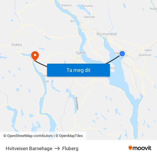 Hvitveisen Barnehage to Fluberg map