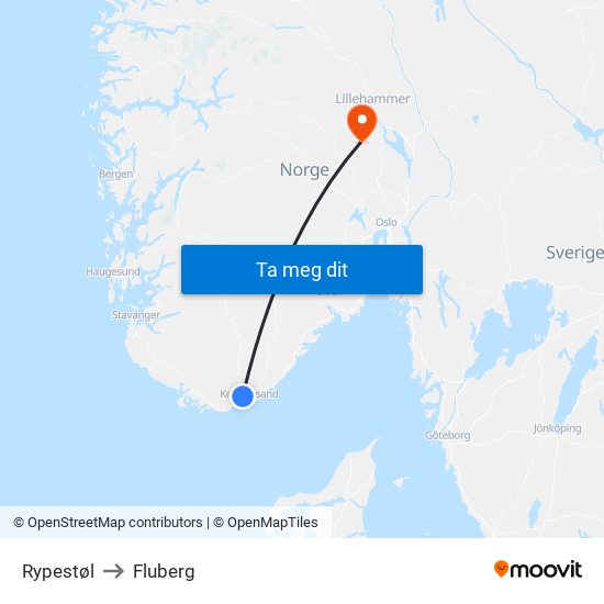 Rypestøl to Fluberg map