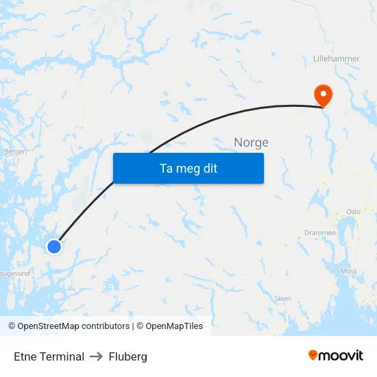 Etne Terminal to Fluberg map