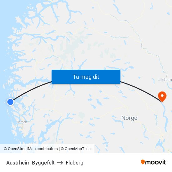 Austrheim Byggefelt to Fluberg map