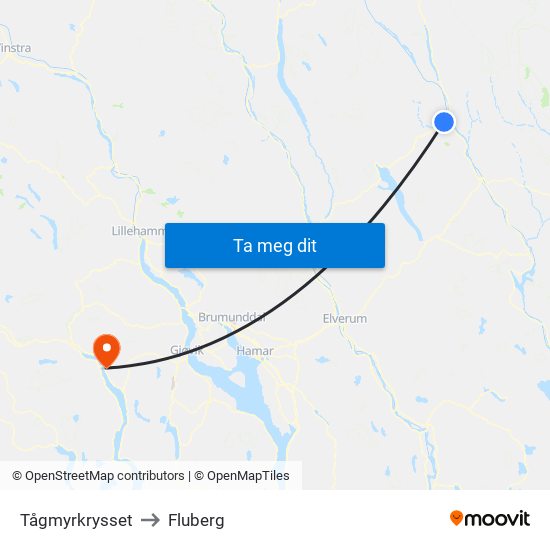 Tågmyrkrysset to Fluberg map