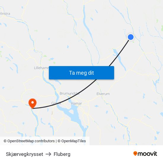 Skjærvegkrysset to Fluberg map