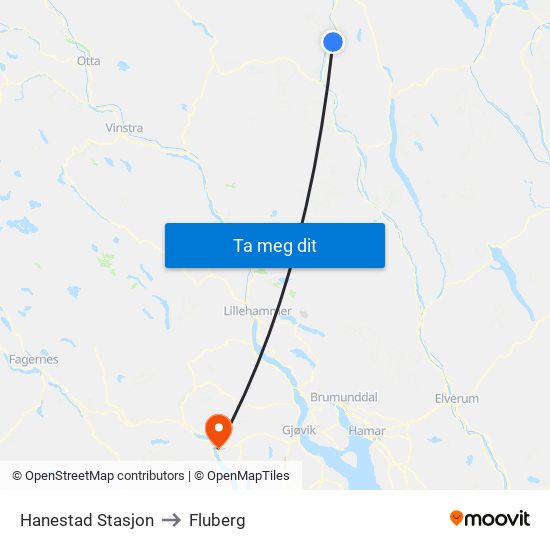 Hanestad Stasjon to Fluberg map