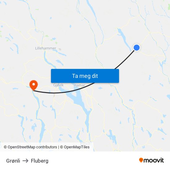 Grønli to Fluberg map