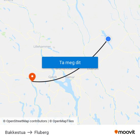 Bakkestua to Fluberg map