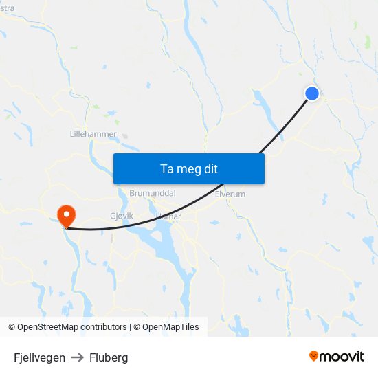 Fjellvegen to Fluberg map