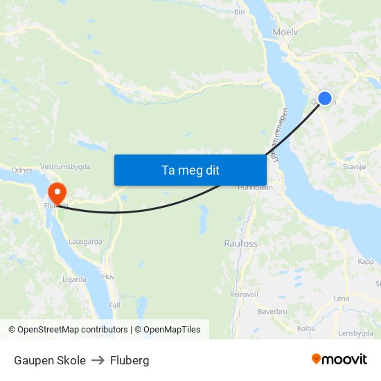 Gaupen Skole to Fluberg map
