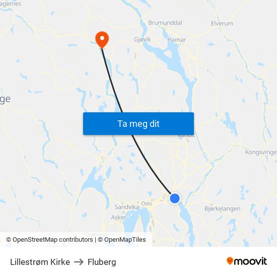 Lillestrøm Kirke to Fluberg map
