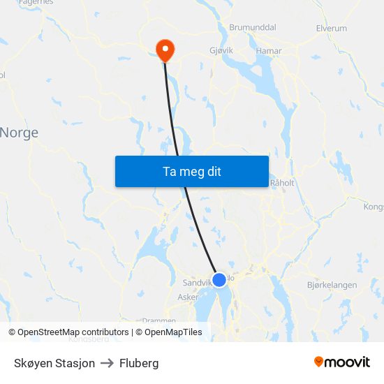 Skøyen Stasjon to Fluberg map