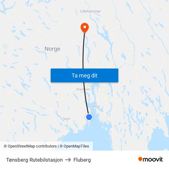 Tønsberg Rutebilstasjon to Fluberg map