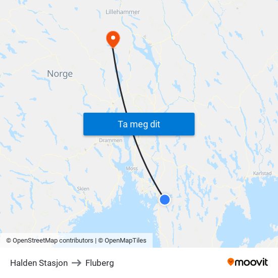 Halden Stasjon to Fluberg map