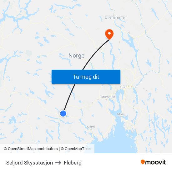 Seljord Skysstasjon to Fluberg map