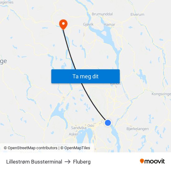 Lillestrøm Bussterminal to Fluberg map