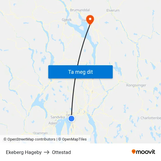 Ekeberg Hageby to Ottestad map