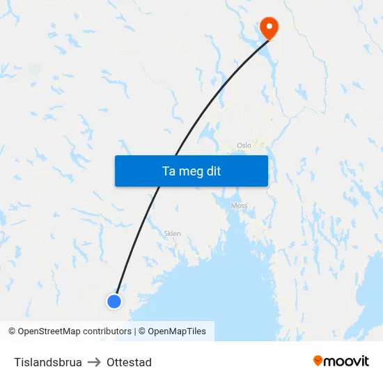 Tislandsbrua to Ottestad map